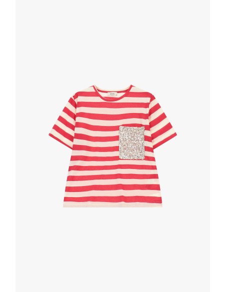 T-shirt às riscas com bolso frontal em lantejoulas Dixie