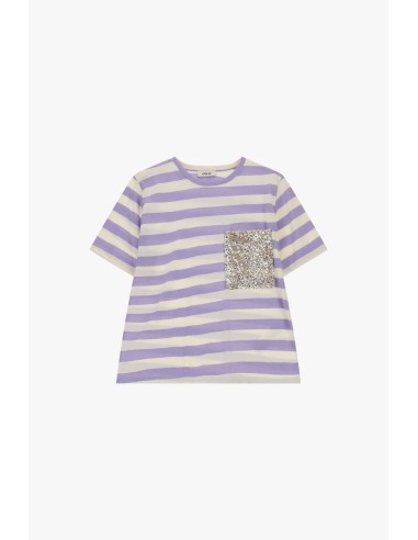 T-shirt às riscas com bolso frontal de lantejoulas Dixie