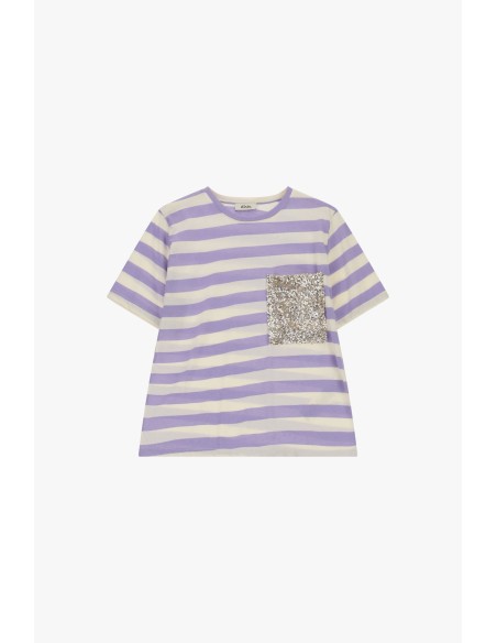 T-shirt às riscas com bolso frontal de lantejoulas Dixie