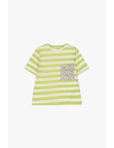 T-shirt às riscas com bolso frontal de lantejoulas Dixie