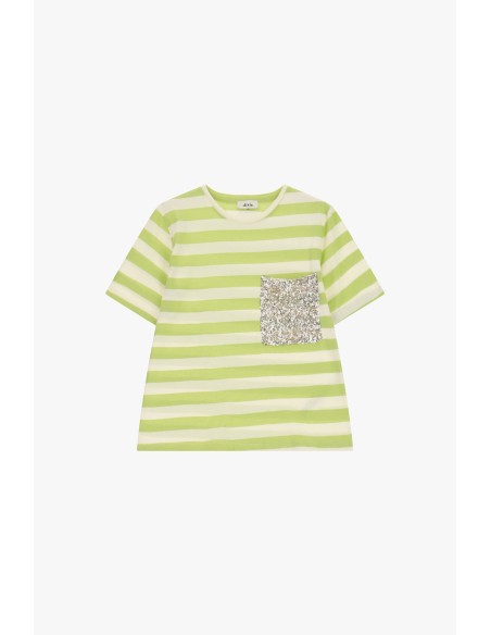 T-shirt às riscas com bolso frontal de lantejoulas Dixie
