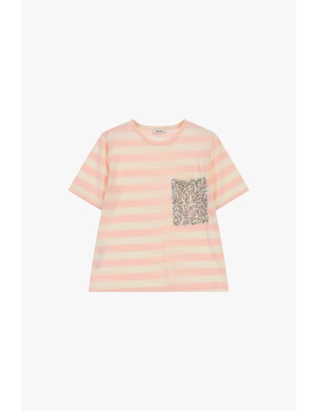 T-shirt às riscas com bolso frontal de lantejoulas Dixie