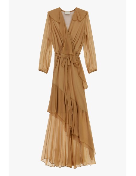 Vestido Longo Com Folhos Assimétricos E Cinto Dixie