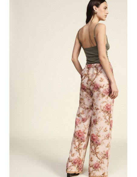 Calças palazzo com estampa floral e perna larga Dixie
