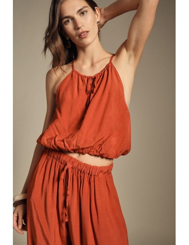 Top Cropped Com Alças Finas E Barra Franzida Dixie