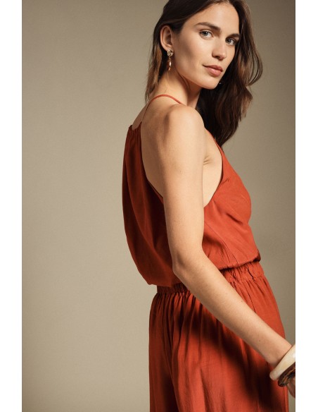 Top cropped com alças finas e barra franzida Dixie