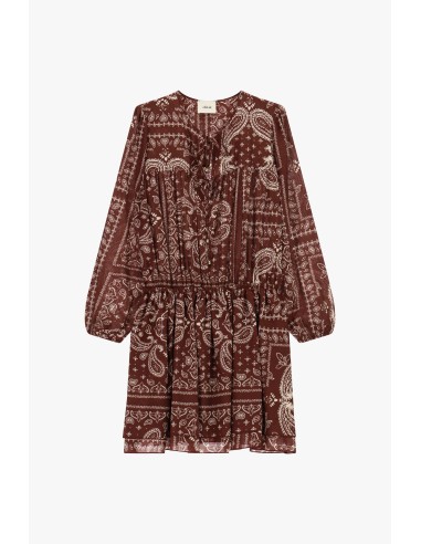 Vestido Curto Estampado Paisley com Mangas Compridas Dixie