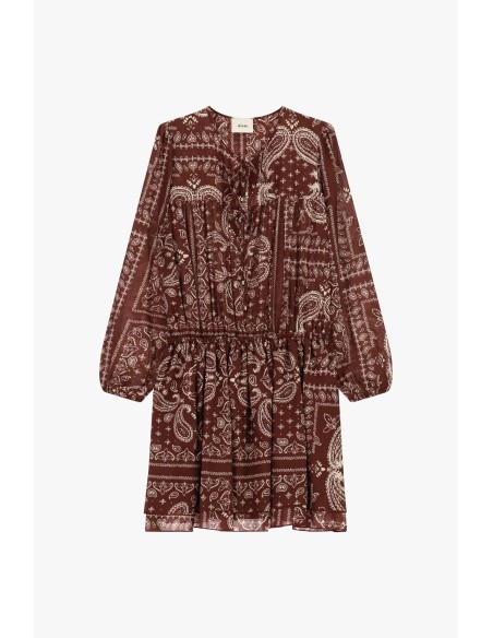 Vestido Curto Estampado Paisley com Mangas Compridas Dixie