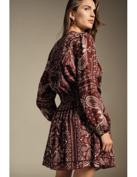 Vestido curto com estampa paisley e mangas compridas Dixie