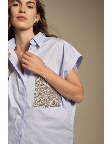 Camisa Sem Mangas com Bolso de Lantejoulas Dixie