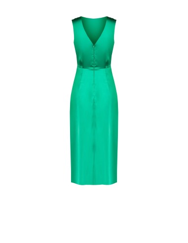Vestido Longo em Raso com Broche Calla e Decote em V nas Costas Rinascimento