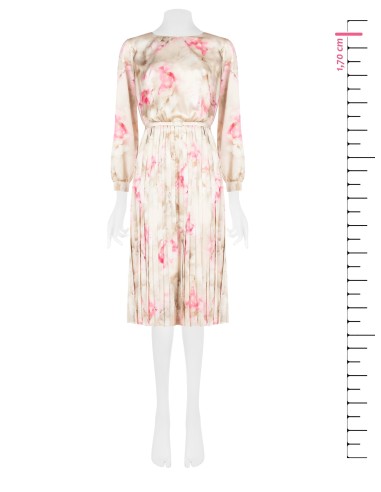 Vestido midi em cetim com estampado floral em degradado, saia plissada e cinto coordenado Rinascimento