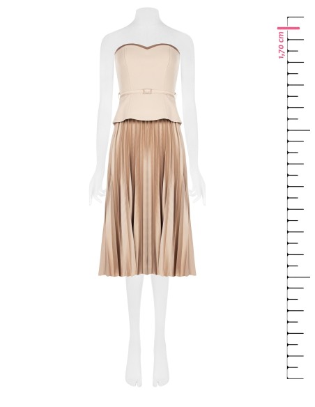 Vestido midi rodado plissado em cetim com efeito de 2 peças, com top em scuba crepe Rinascimento