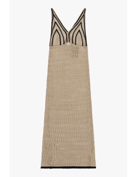 Vestido longo em crochet com acabamentos em contraste Please
