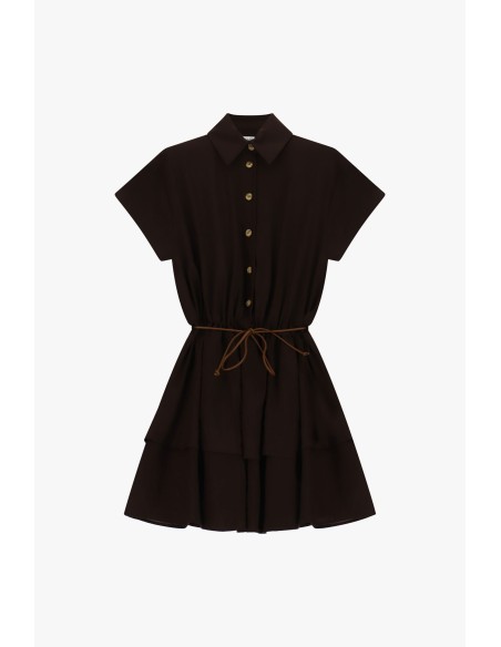 Vestido Curto Com Botões E Cinto Fino Na Cintura Please