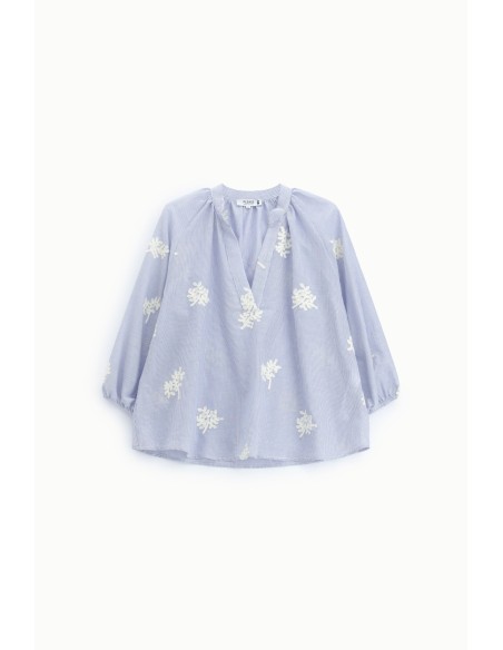 Blusa ampla a riscas com motivo floral Please
