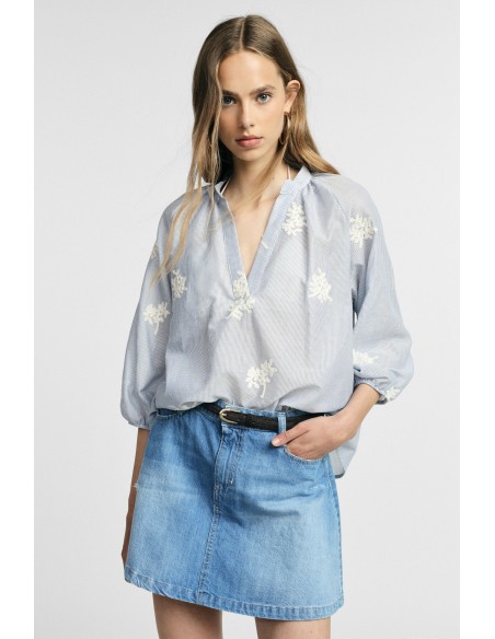 Blusa ampla às riscas com motivo floral Please