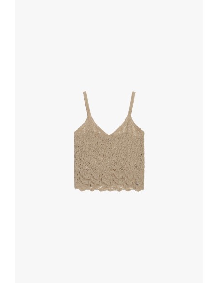 Top sem mangas trabalhado em crochet com alças Please