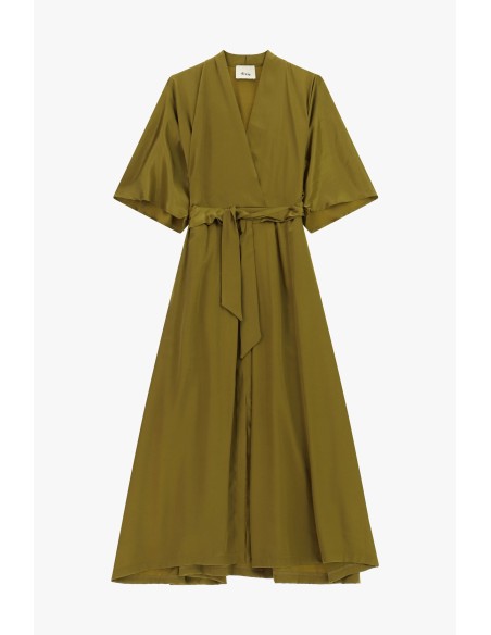 Vestido Longo Transpassado com Cinto e Mangas Largas Dixie