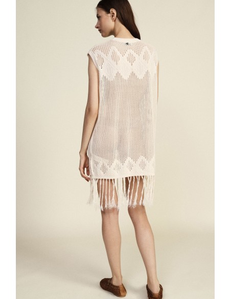 Vestido Curto Trabalhado em Malha com Franjas Dixie