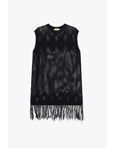 Vestido curto trabalhado em malha com franjas Dixie
