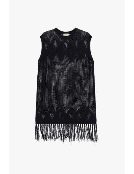 Vestido curto trabalhado em malha com franjas Dixie