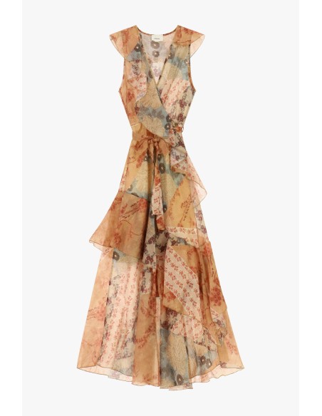 Vestido Longo Transpassado com Folhos Assimétricos Dixie