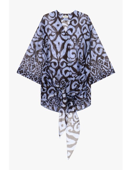 Vestido Curto Estampado Com Mangas Amplas E Nó Dixie