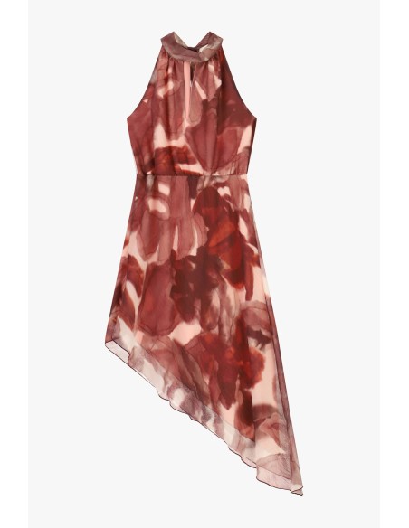 Vestido midi estampado floral com barra assimétrica Dixie