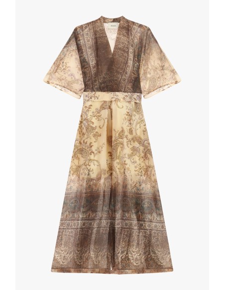 Vestido Longo Estampado Paisley Mangas Amplas Dixie
