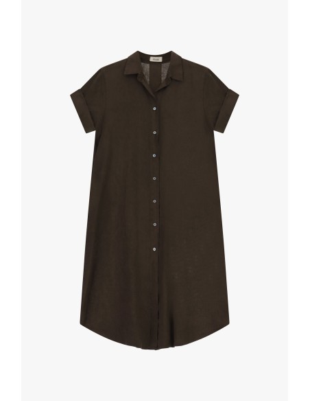 Vestido Midi Com Botões E Mangas Curtas Viradas Dixie