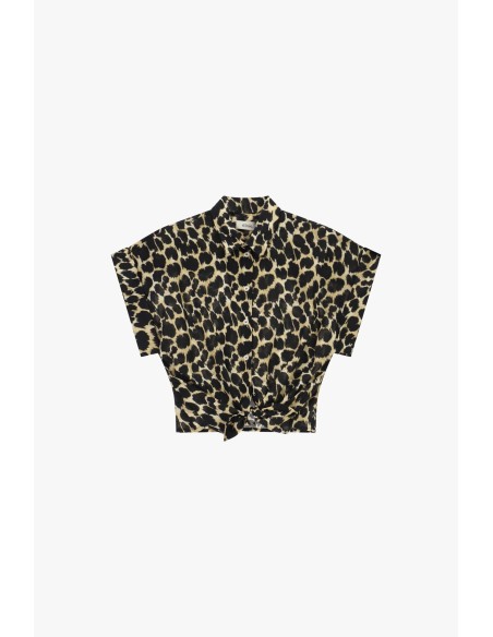 Camisa Cropped com Estampa Animalier e Nó Frontal Dixie