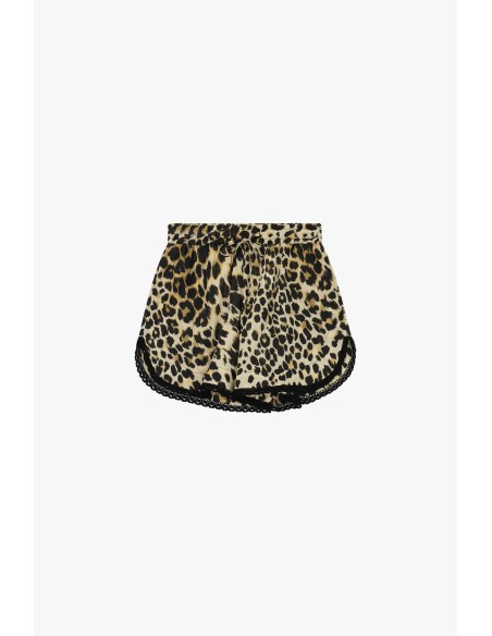 Shorts Animalier com Acabamentos em Renda e Laço Dixie