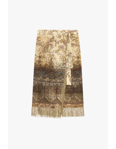 Saia Longa Estampada Paisley com Franjas Dixie