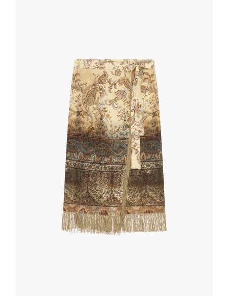 Saia Longa Estampada Paisley com Franjas Dixie