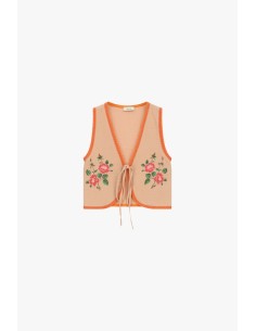 Gilet Con Profili A Contrasto E Ricami Floreali Dixie - Vestiti Fir...