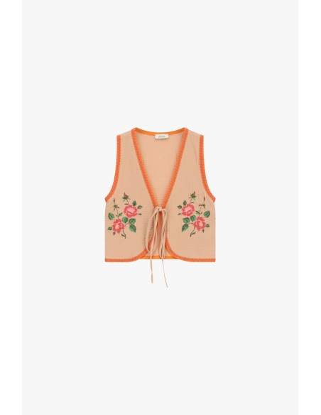 Gilet Con Profili A Contrasto E Ricami Floreali Dixie - Vestiti Fir...