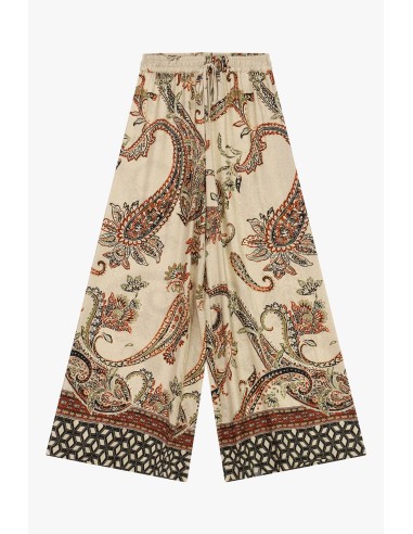 Calças Palazzo com Estampa Paisley e Motivo Geométrico Dixie