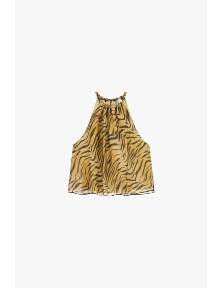 Top macio com estampa animalier e decote franzido Dixie