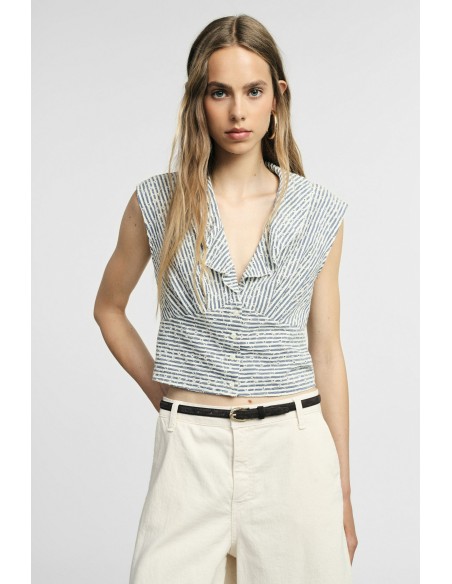Shirt Cropped Senza Maniche Con Volant E Righe Please - Vestiti Fir...