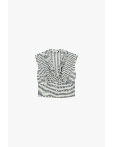 Shirt Cropped Senza Maniche Con Volant E Righe Please - Vestiti Fir...