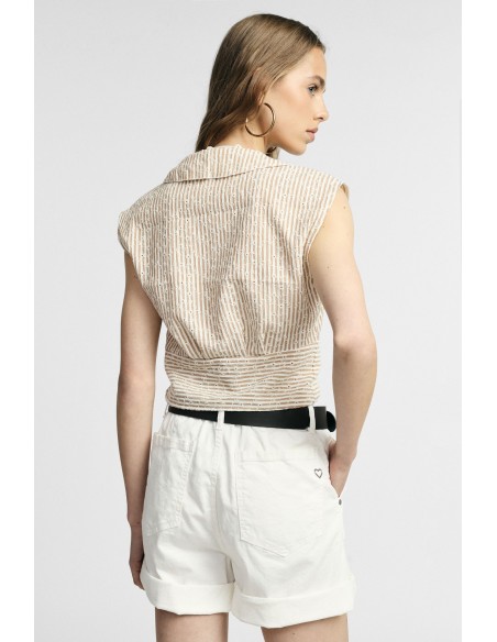 Shirt Cropped Senza Maniche Con Volant E Righe Please - Vestiti Fir...