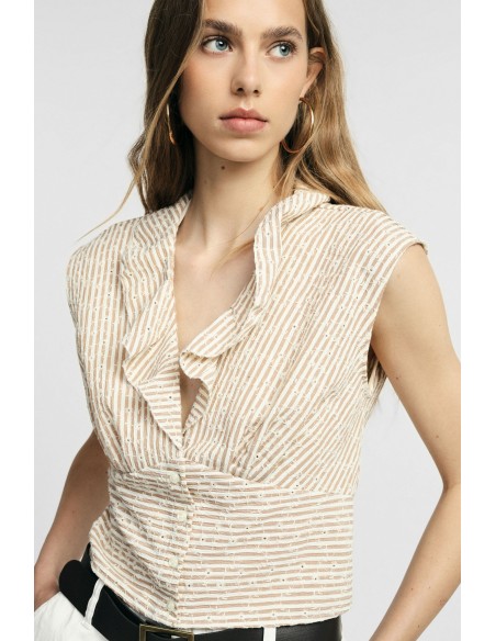 Shirt Cropped Senza Maniche Con Volant E Righe Please - Vestiti Fir...