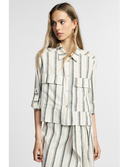 Camicia A Righe Con Tasche Frontali E Maniche Arrotolabili Please -...