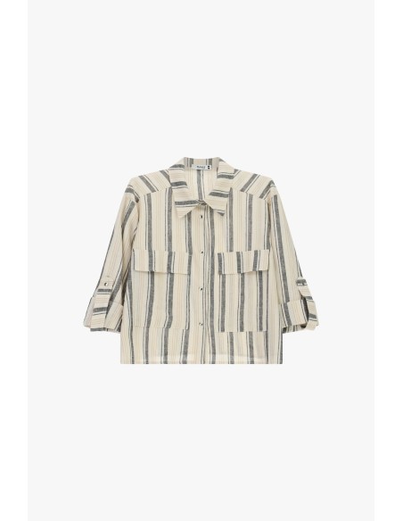 Camicia A Righe Con Tasche Frontali E Maniche Arrotolabili Please -...
