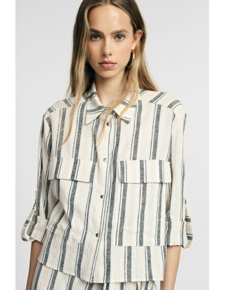 Camicia A Righe Con Tasche Frontali E Maniche Arrotolabili Please -...
