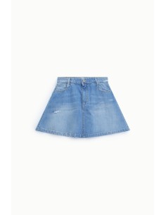 Saia Curta Cinco Bolsos em Denim com Efeito Desgastado Please 2