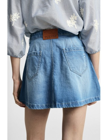 Saia Curta Cinco Bolsos Denim Efeito Usado Please