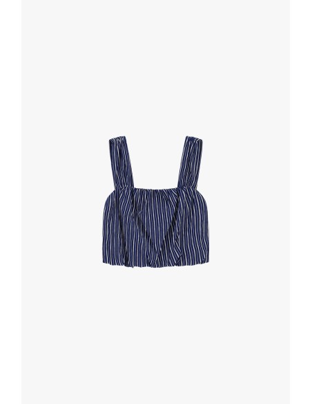 Top cropped às riscas com alças largas Please