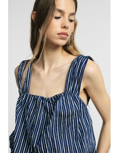 Top cropped às riscas com alças largas Please